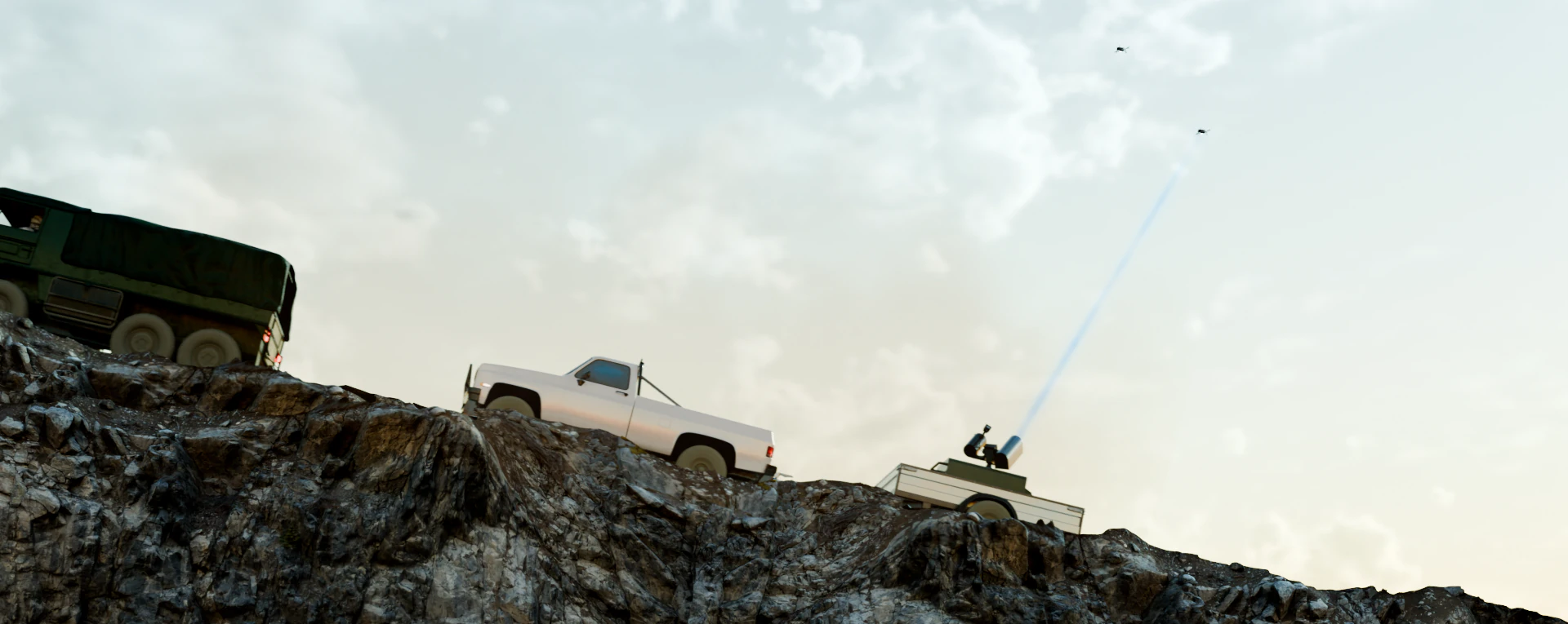 Mobile optical-link concept with an observation drone above a vehicle convoy
